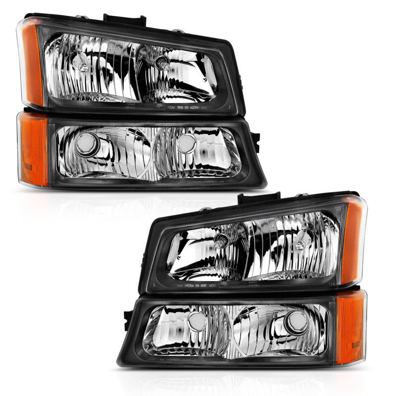 ANZO 111452 2006 fits Chevy 03-20 Silverado Crystal Headlight w/ Signal Light Black Amber (4 pcs)