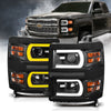 ANZO 111412 fits Chevrolet 14-15 Silverado 1500 Projector Headlights w/ Plank Style Switchback Black w/ Amber