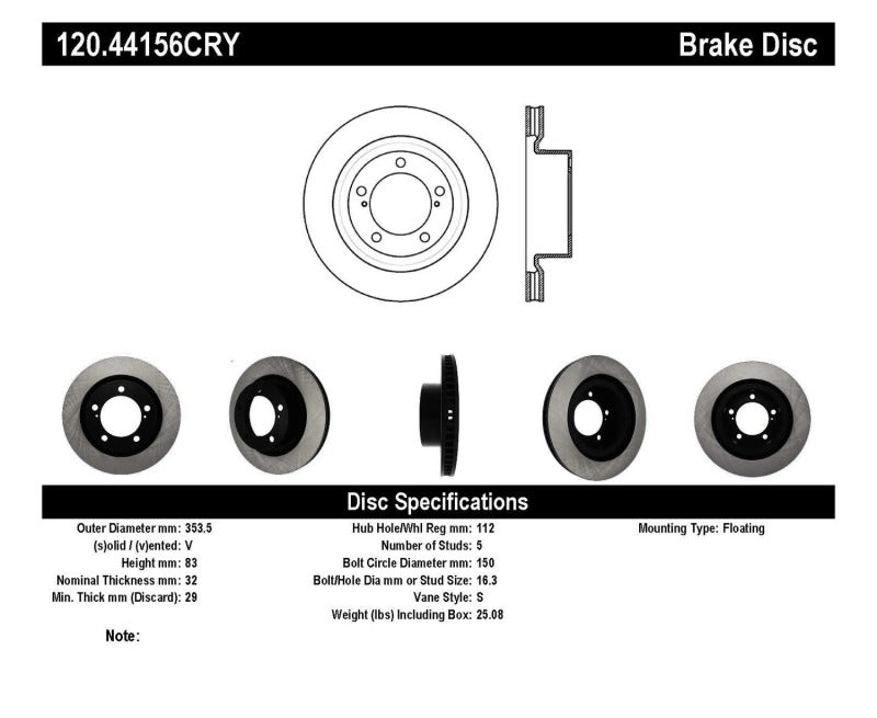 Stoptech 120.44156CRY Performance Brake Rotor 13-15 fits Toyota Sequoia/fits Tundra
