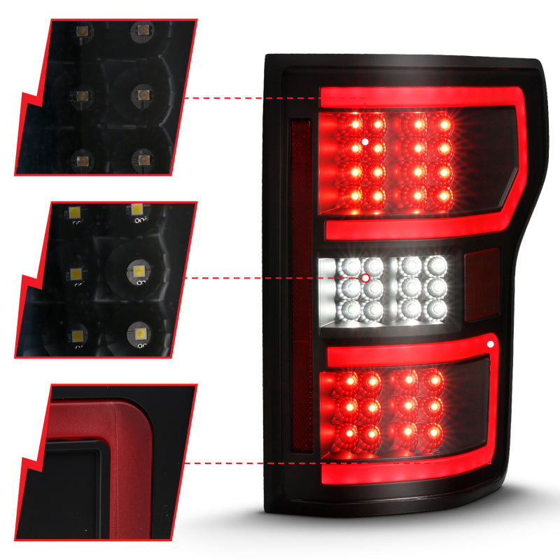 ANZO 311314 fits Ford 18-19 F-150 LED Taillight Black Housing Clear Lens Red Light Bar W/Sequential