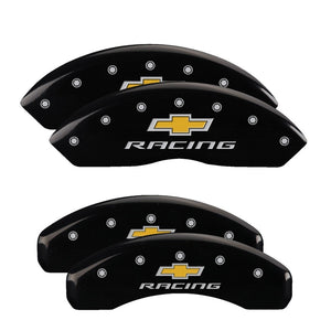 MGP 14240SBRCBK 4 Caliper Covers Engraved F & R fits Chevy Racing Black Finish S