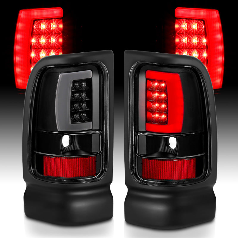 ANZO 311339 1901 fits Dodge 94-20 Ram 1500 LED Taillights Plank Style Black w/Clear Lens