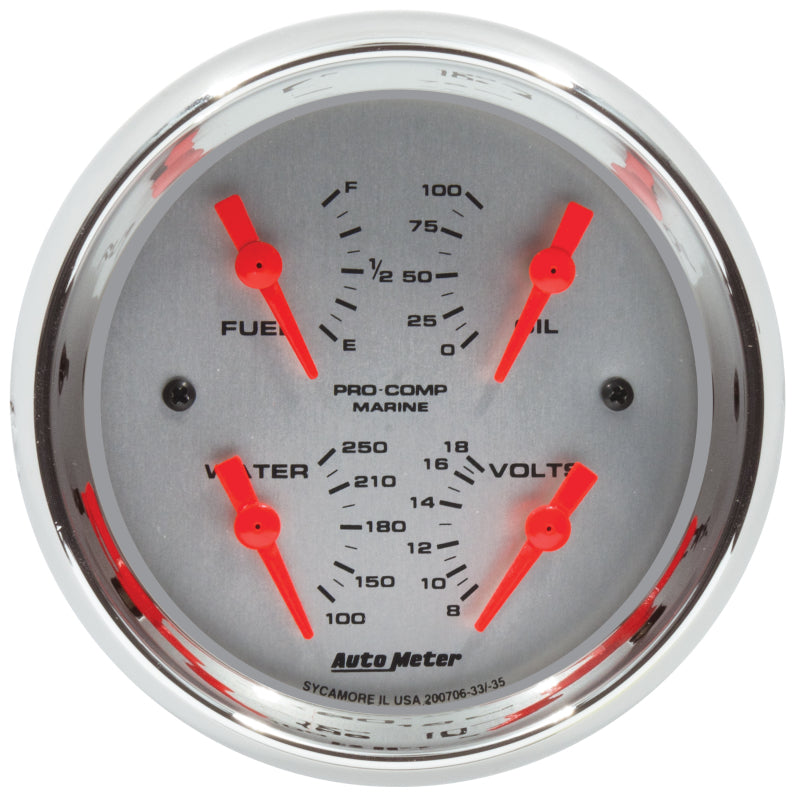 AutoMeter 200706-35 Autometer Marine Chrome 3-3/8in Gauge - 100PSI