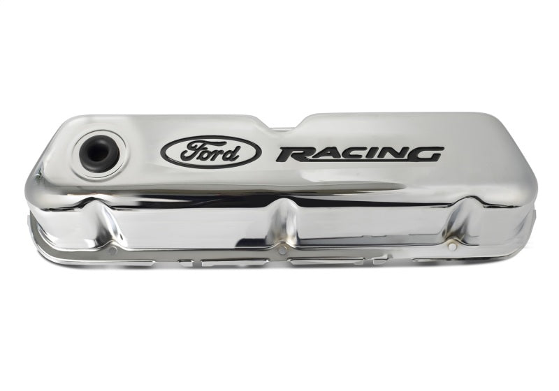 fits Ford 302-071 Racing Logo Stamped Steel Valve Covers - Chrome