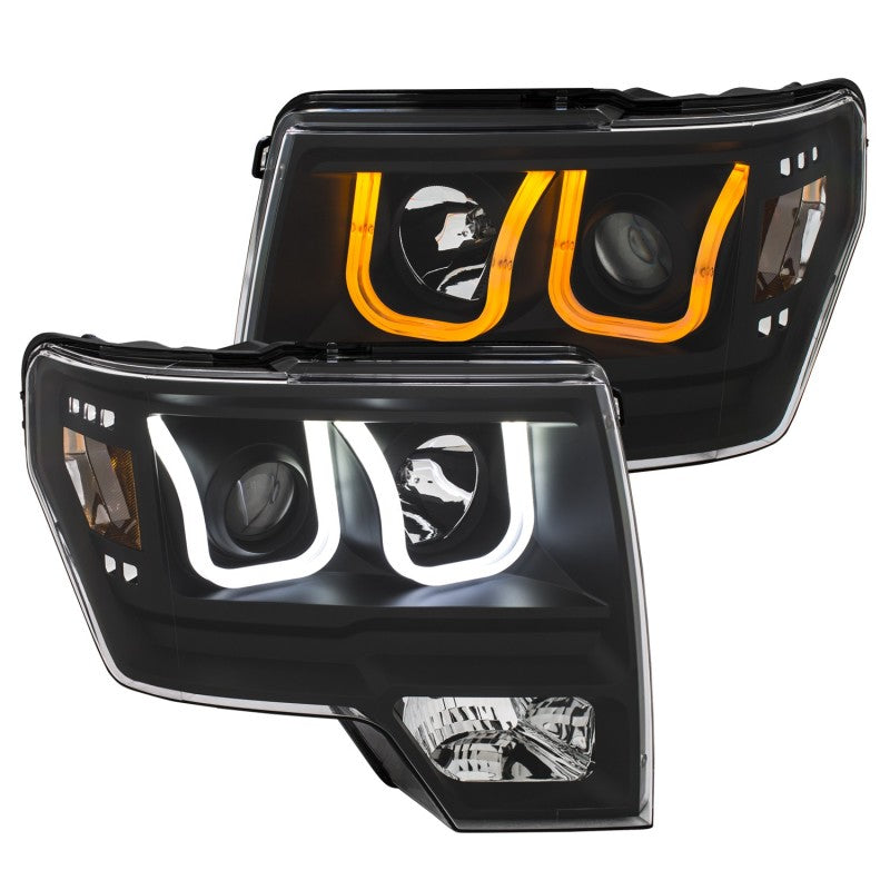 ANZO 111383 2014 fits Ford 09-20 F-150 Projector Headlights w/ U-Bar Switchback Black w/ Amber