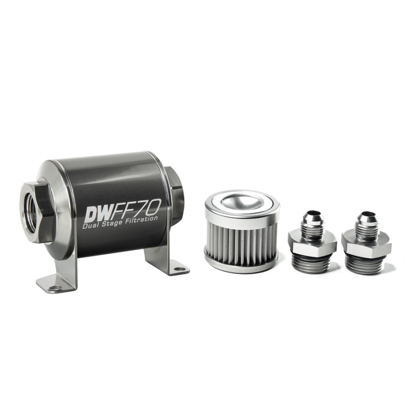 DeatschWerks 8-03-070-010K-6 Stainless Steel 6AN 10 Micron Universal Inline Fuel Filter Housing Kit (70mm)