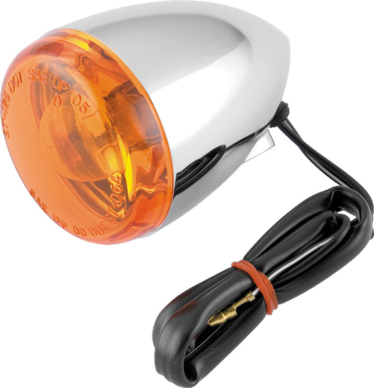 Bikers Choice 489936 Chrome Bullet Front Turn Signal Amber Lens Single Filament