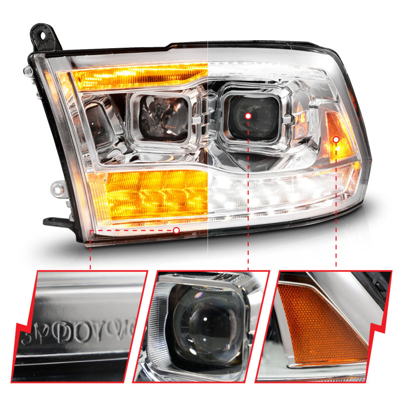 ANZO 111612 fits Dodge 09-18 Ram 1500/2500/3500 Proj HL Headlights Switchback + Sequential - Chrome Amber