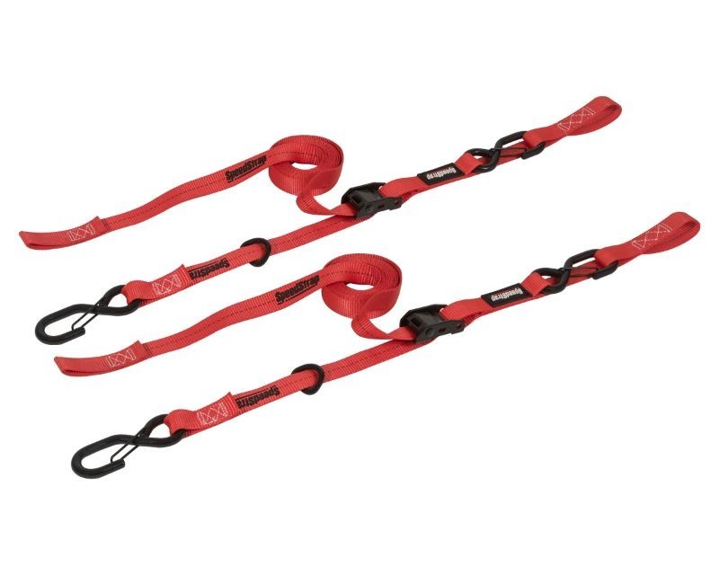 SpeedStrap 13803-2 1In x 10Ft Cam-Lock Tie Down with Snap S-Hooks Soft-Tie (2 Pack) - Red