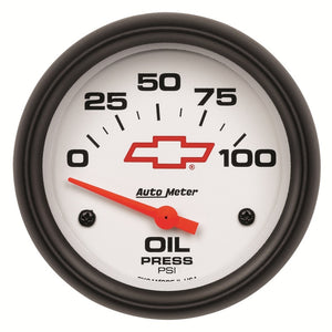 AutoMeter 5827-00406 AutoMeter Gauge Oil Pressure 2-5/8in. 100PSI Electric fits Chevy Red Bowtie White