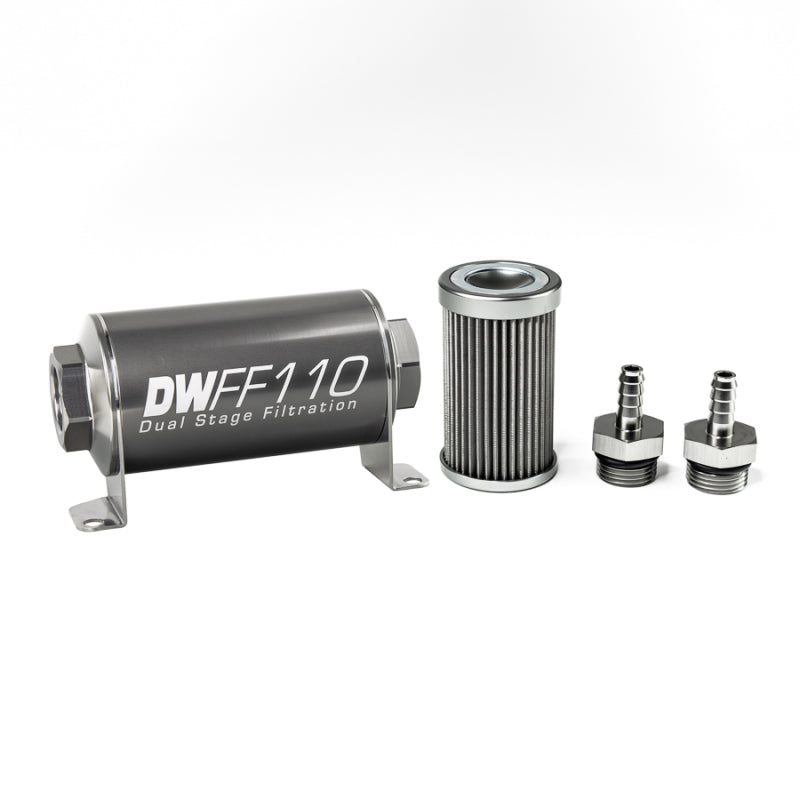 DeatschWerks 8-03-110-040K-516 Stainless Steel 5/16in 40 Micron Universal Inline Fuel Filter Housing Kit (110mm)