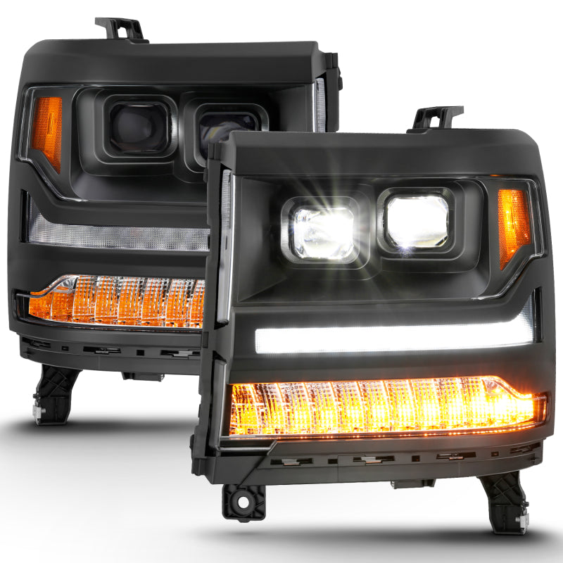 ANZO 111421 fits Chevrolet 16-18 Silverado 1500 LED Projector Headlights w/Plank Style Switchback Chrome w/Amber