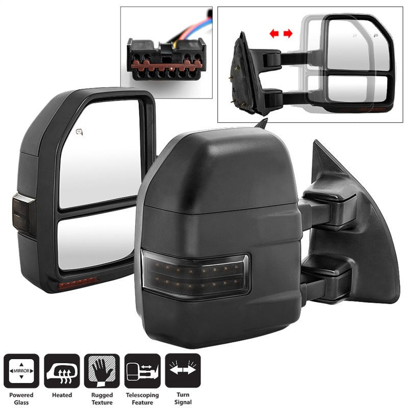 xTune 9943157 99-07 fits Ford SuperDuty Heated LED Telescoping Pwr Mirrors-Smk