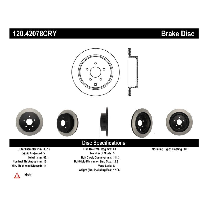 Stoptech 120.42078CRY Nissan / Infinit CRYO-STOP Brake Rotor