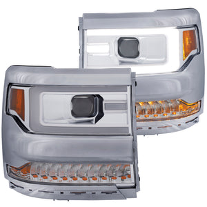 ANZO 111374 16-17 fits Chevy Silverado 1500 Projector Headlights Plank Style Design Chrome w/ Amber