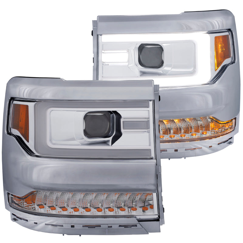 ANZO 111376 16+ fits Chevy Silverado 1500 Projector Headlights Plank Style Chrome w/Amber/Sequential Turn Signal