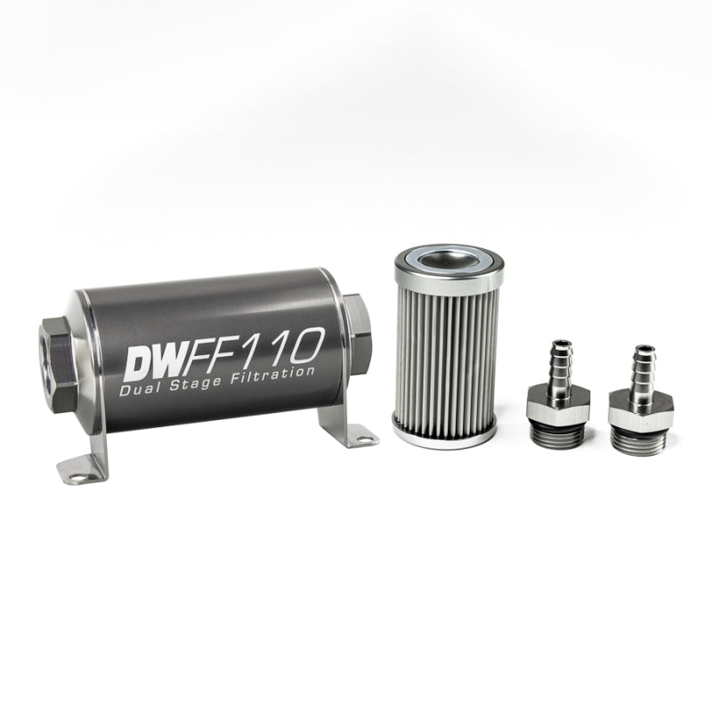 DeatschWerks 8-03-110-010K-516 Stainless Steel 5/16in 10 Micron Universal Inline Fuel Filter Housing Kit (110mm)