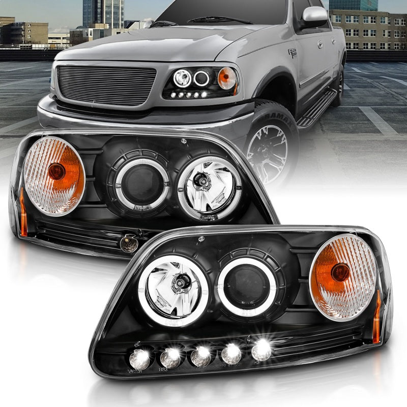 ANZO 111031 1997.5-2003 fits Ford F-150 Projector Headlights w/ Halo and LED Black 1pc