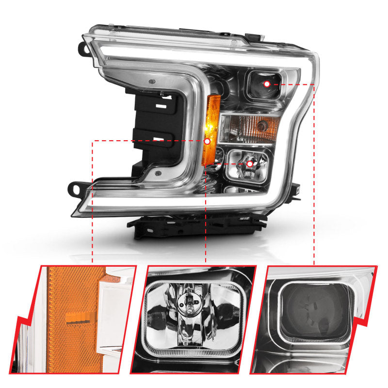 ANZO 111468 2019 fits Ford 18-20 F-150 Projector Plank Style H.L. Chrome Amber (Without Switchback)