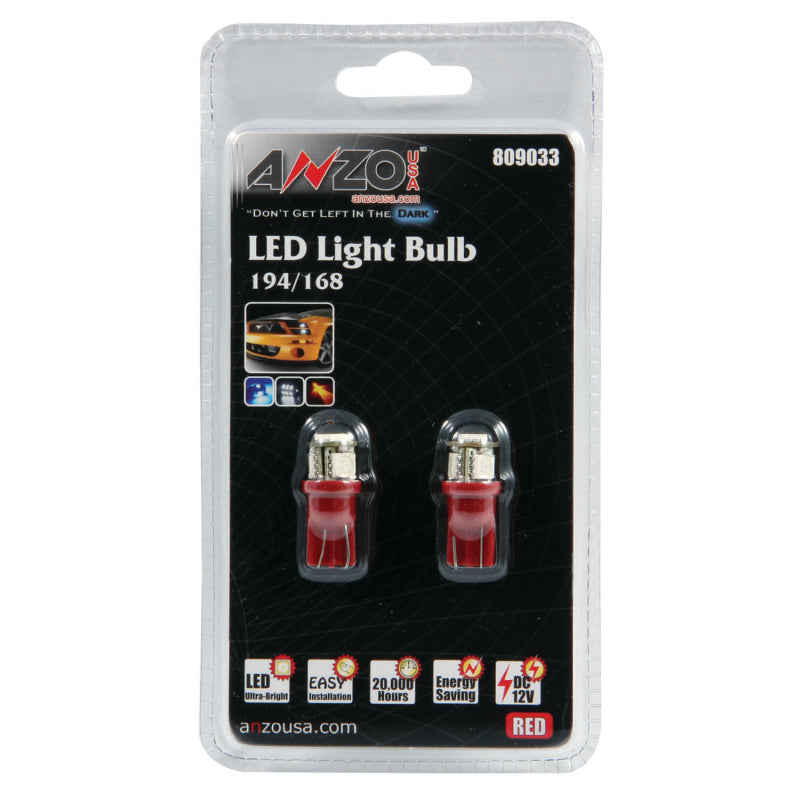 ANZO 809033 LED Bulbs Universal 194/168 Red - 4 LEDs