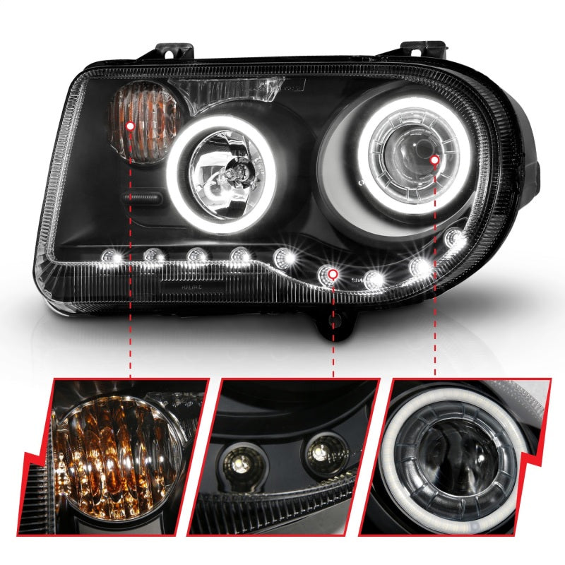 ANZO 121251 2010 fits Chrysler 05-20 300C Projector Headlights w/ Halo Black (CCFL) G2