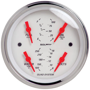 AutoMeter 1312 White 3-3/8in Quad Gauge 100 PSI/100-250 Deg F/8-18V/240-33 Ohm