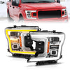 ANZO 111571 fits Ford 18-20 F-150 (w/o Fctry LED) Full LED Proj Headlights w/Light Bar Swtchbk Seq. Chrome w/Int