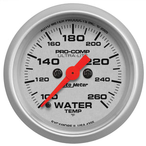 AutoMeter 4355 Autometer Ultra-Lite 52mm 100-260 degree F Full Sweep Electronic Water Temperature Gauge
