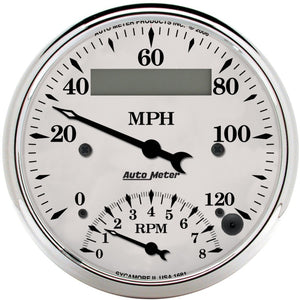 AutoMeter 1681 AutoMeter Gauge Tach/Speedo 3-3/8in. 120MPH & 8K RPM Elec. Program. Old Tyme Wht