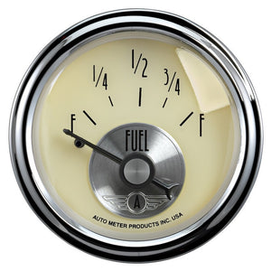AutoMeter 2013 AutoMeter Gauge Fuel Level 2-1/16in. 0 Ohm(e) to 90 Ohm(f) Elec Prestige Antq. Ivory