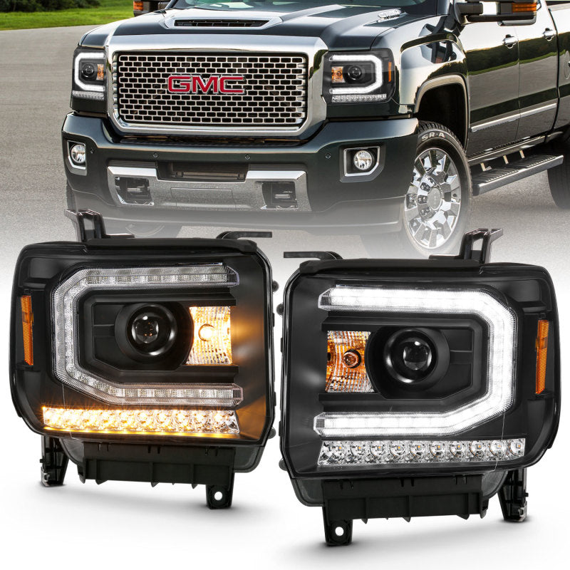 ANZO 111485 2019 Gmc Sierra 1500 Projector Headlight Plank Style Black w/ Sequential Amber Signal