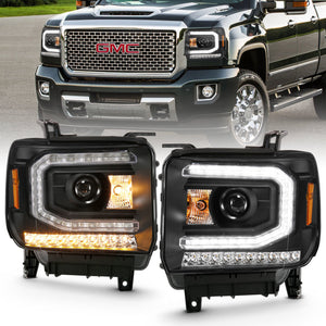ANZO 111485 2016-2019 fits GMC Sierra 1500 Projector Headlight Plank Style Black w/ Sequential Amber Signal
