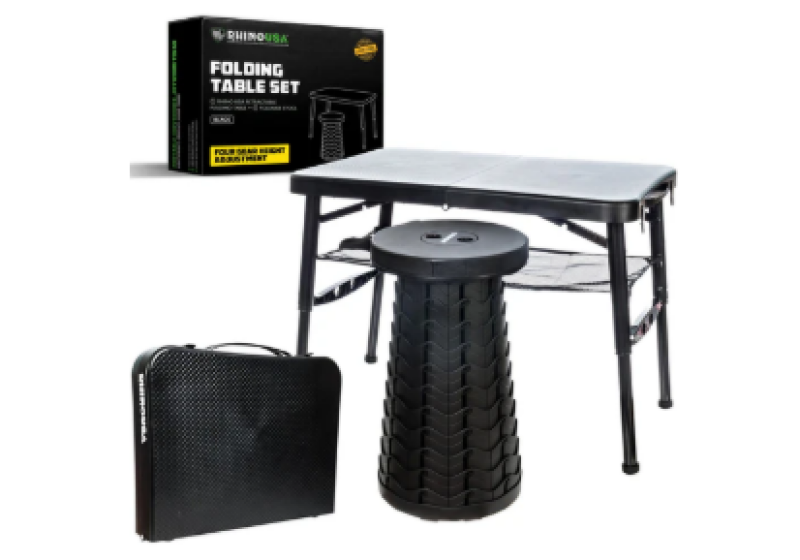 Rhino USA CA-FRTABSTL-GRN Portable Camping Table And Stool (Green)