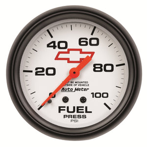 AutoMeter 5812-00406 AutoMeter Gauge Fuel Press 2-5/8in. 100PSI Mechanical fits Chevy Red Bowtie White