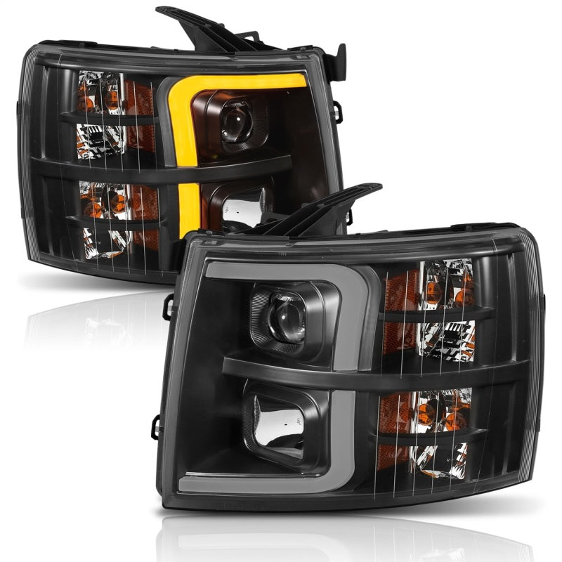 ANZO 111410 fits Chevrolet 07-13 Silverado 1500 Plank Style Projector Headlights Black w/ Amber