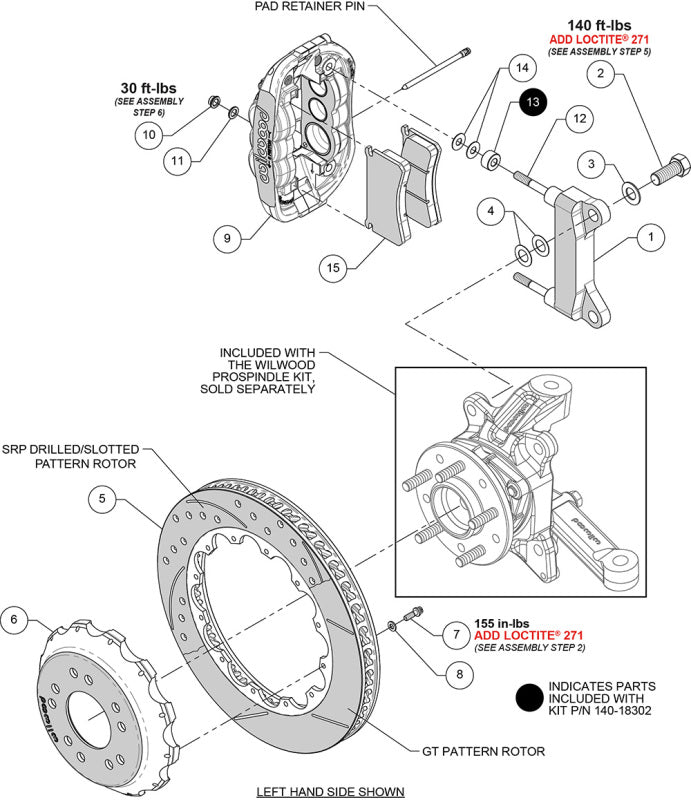 Wilwood kit front XRS6R wwe C10 alum pro spindle 14.00 rotor GT