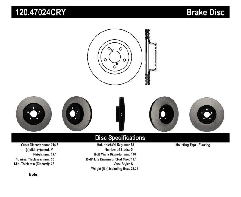 Stoptech 120.47024CRY 05-08 LGT Front CRYO-STOP Rotor