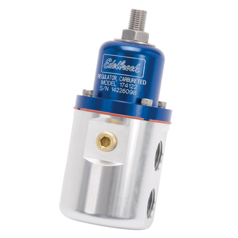 Edelbrock 174122 Fuel Pressure Regulator Carbureted 160 GPH 5-10 PSI 3/8In In/Out Returnless Blue/Clear