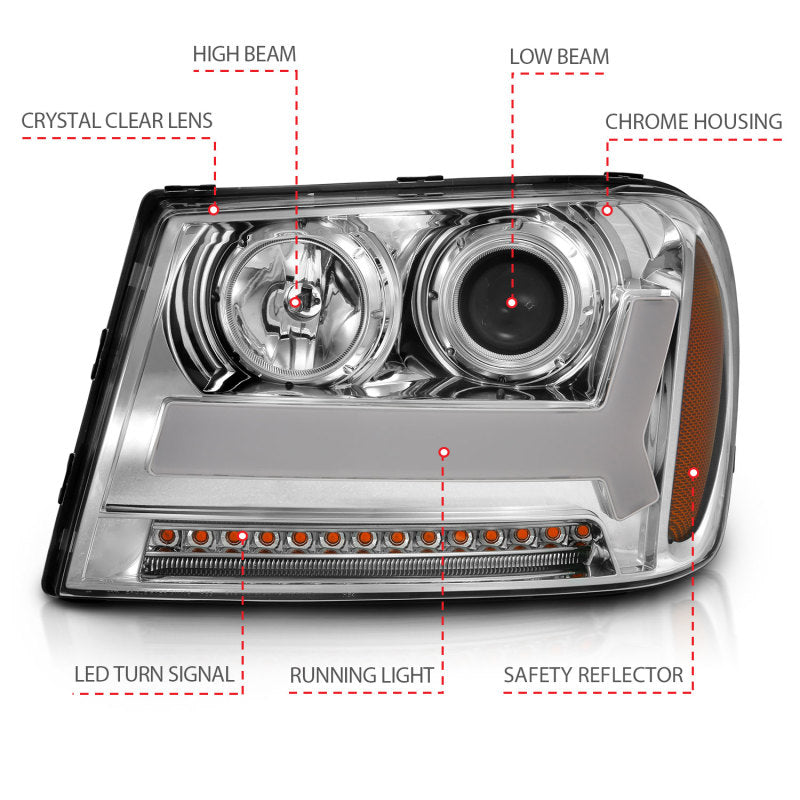 ANZO 111391 2009 fits Chevrolet 06-20 Trailblazer Projector Headlights w/ Plank Style Design Chrome w/ Amber