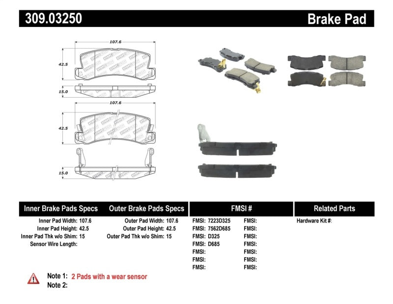 Stoptech 309.0325 Performance Brake Pads