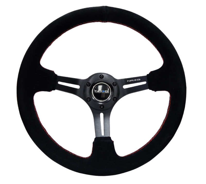 NRG RST-018S-RS RST-018S-RS Reinforced Steering Wheel Blk Suede w/Red Stitching