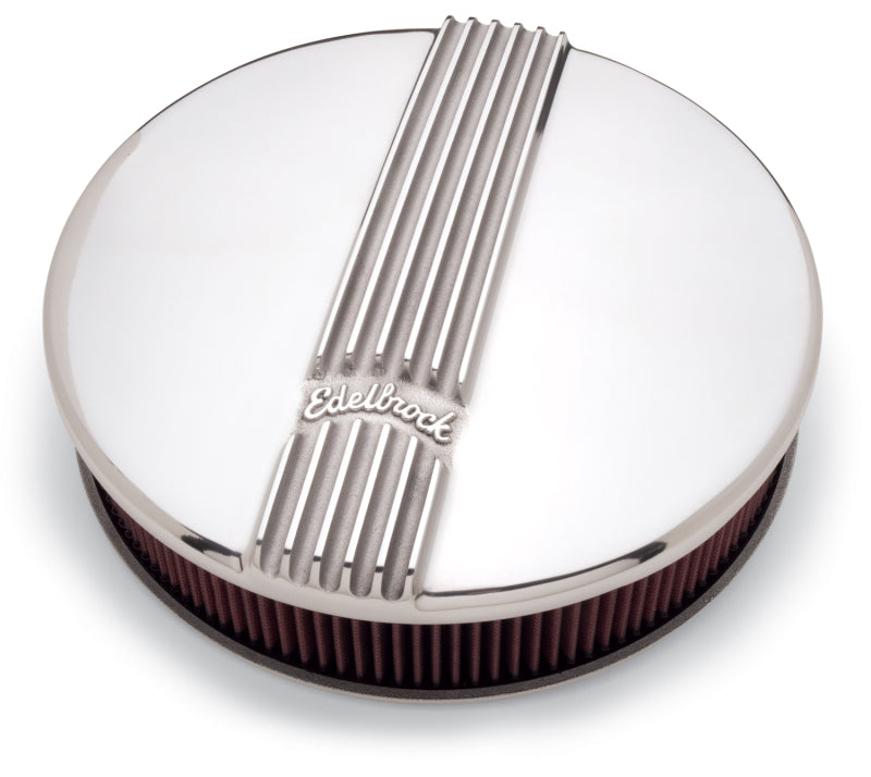 Edelbrock 4117 Air Cleaner Classic Series Round Aluminum Top Cloth Element 14In Dia X 3 9In Polished