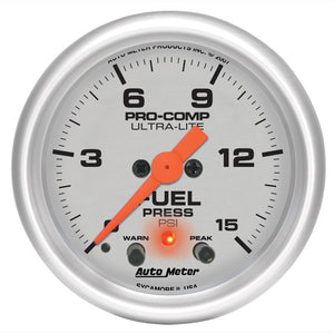 AutoMeter 4367 Autometer Ultra-Lite 2-1/16in 15PSI Stepper Motor Fuel Pressure Gauge