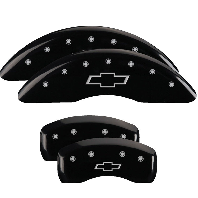 MGP 14250SBOWBK 4 Caliper Covers Engraved Front & Rear Bowtie Black Finish Silve