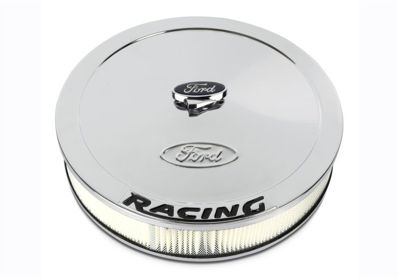 fits Ford 302-351 Racing Air Cleaner Kit - Chrome w/ Black Emblem