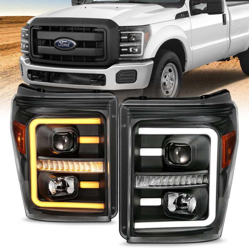 ANZO 111406 2016 fits Ford 11-20 F250 Projector Headlights w/ Plank Style Switchback Black w/ Amber