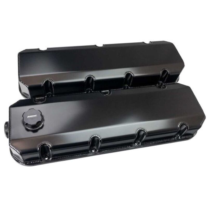 Moroso BBC 3in Tall Aluminum Valve Covers - Black (w/12AN Breather/Oil Fill)