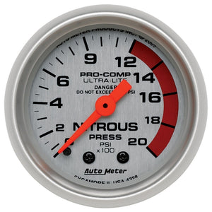 AutoMeter 4328 Autometer Ultra-Lite 52mm 2000 PSI Mechanical Nitrous Pressure Gauge