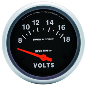 AutoMeter 3592 Autometer Sport-Comp 2 5/8in 8-18 Volt Short Sweep Electric Voltmeter Gauge