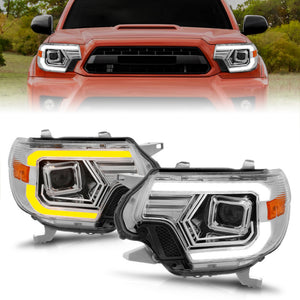 ANZO 111557 12-15 fits Toyota Tacoma Projector Headlights - w/ Light Bar Switchback Chrome Housing